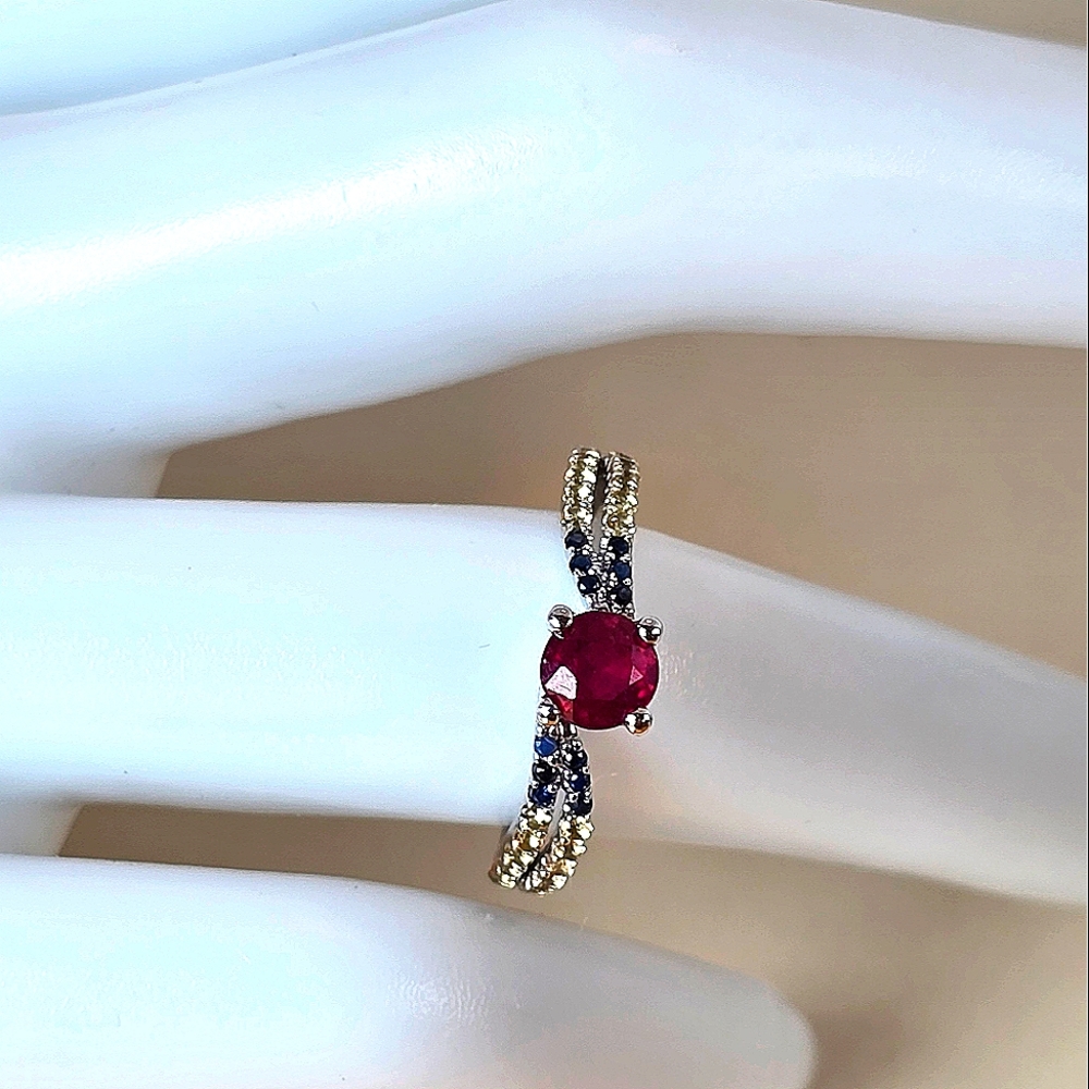 Natural‎ Ruby & Multi-color Sapphire 925 Sterling Silver Ring Sz 5.75